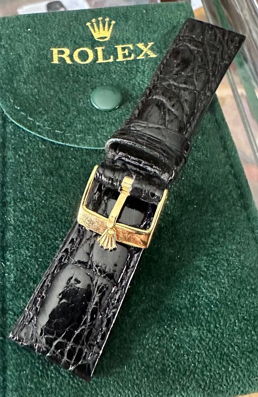 Rolex 16mm Yellow Gold Plate Buckle 20mm Black Genuine Crocodile Strap