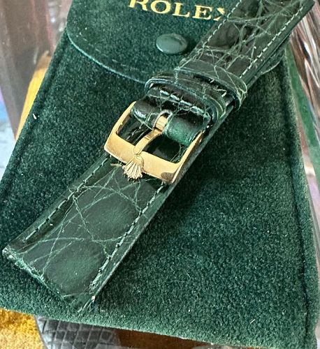 Rolex 16mm Yellow Plate Buckle 20mm Forest Green Genuine Crocodile