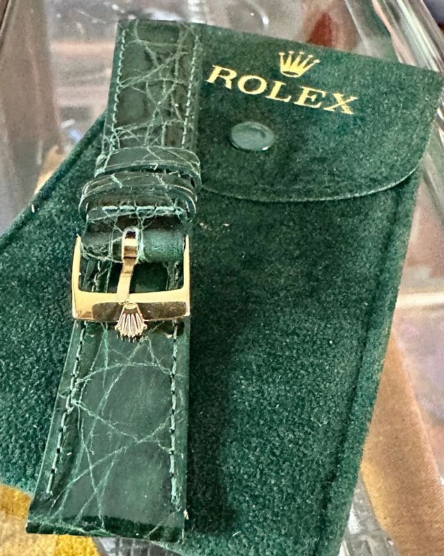 Rolex 16mm Yellow Plate Buckle 20mm Forest Green Genuine Crocodile