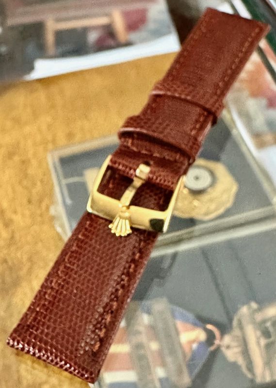 Rolex 16mm Yellow Plate Logo Buckle 19mm COGNAC Genuine Lizard Strap