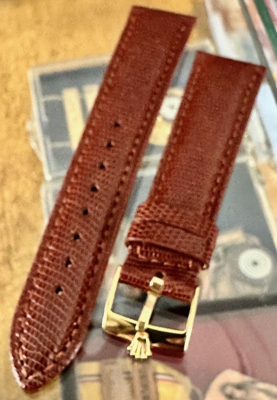 Rolex 16mm Yellow Plate Logo Buckle 19mm COGNAC Genuine Lizard Strap