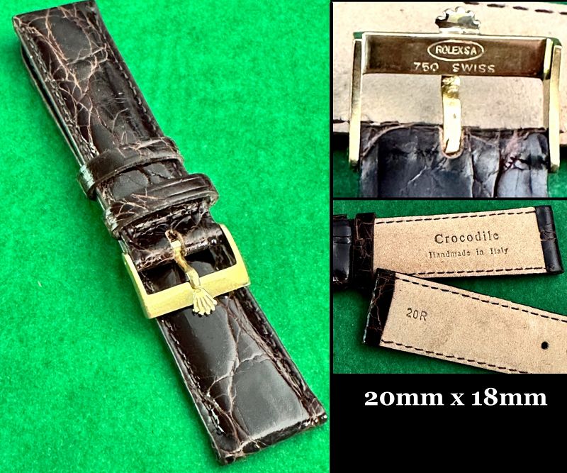 ROLEX 18k GOLD 18mm Buckle ROLEXSA 750 SWISS 20mm x 18mm CROCODILE