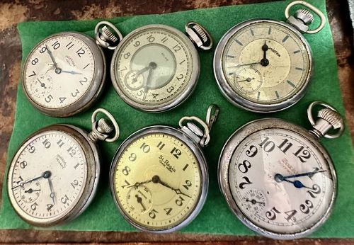 $ DOLLAR POCKET WATCH COLLECTION OF 6 as is complete