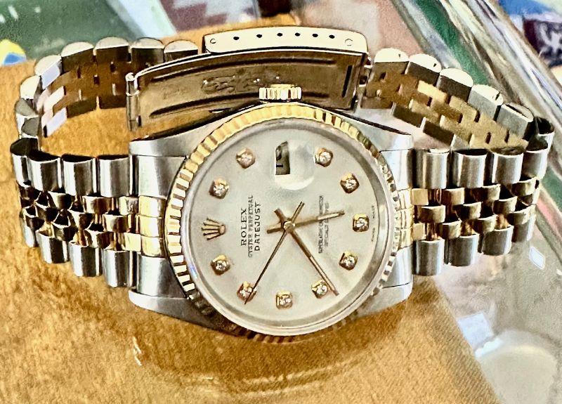 ROLEX Date Just 16233 2 Tone 18k Gold Jubilee 36mm White Diamond Dial