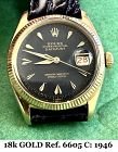 Vintage ROLEX 18k GOLD Ref. 6605 Matt Finished ARROWHEAD DIAL 1946