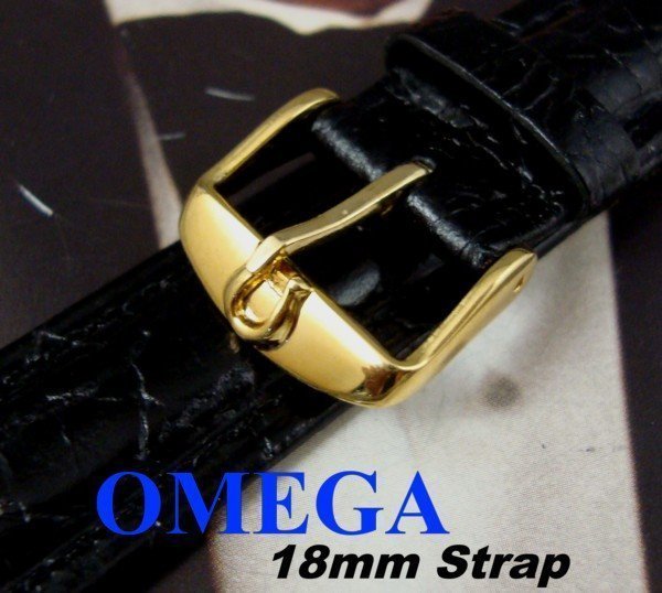 Omega 16mm Gold Logo Buckle 18mm Croc Calf Strap C:1965