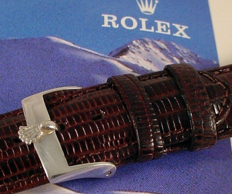 Vintage Rolex 16mm Stainless Logo Buckle 20mm Genuine Lizard Strap