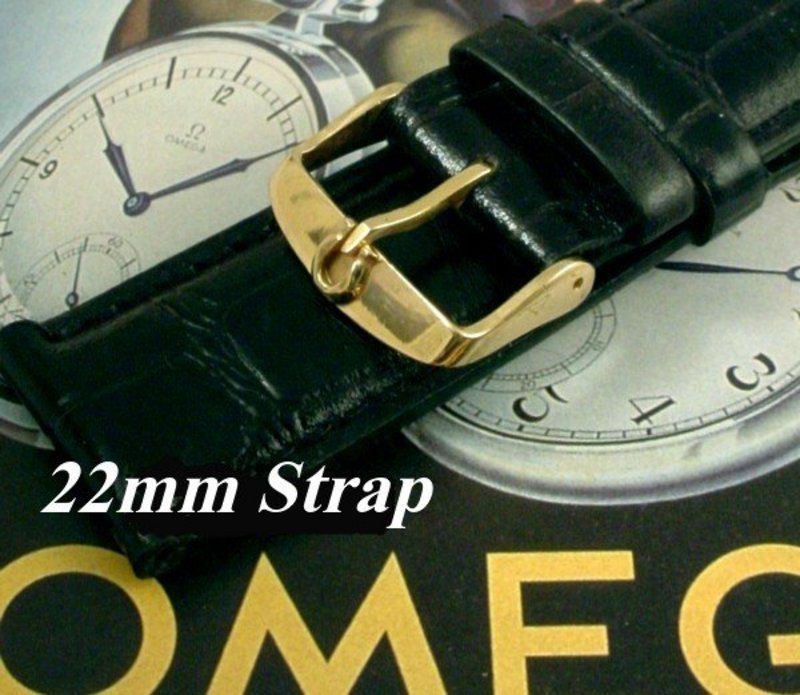 Omega Gold Plate Logo Buckle 22mm Black African Croco Strap  C: 1972