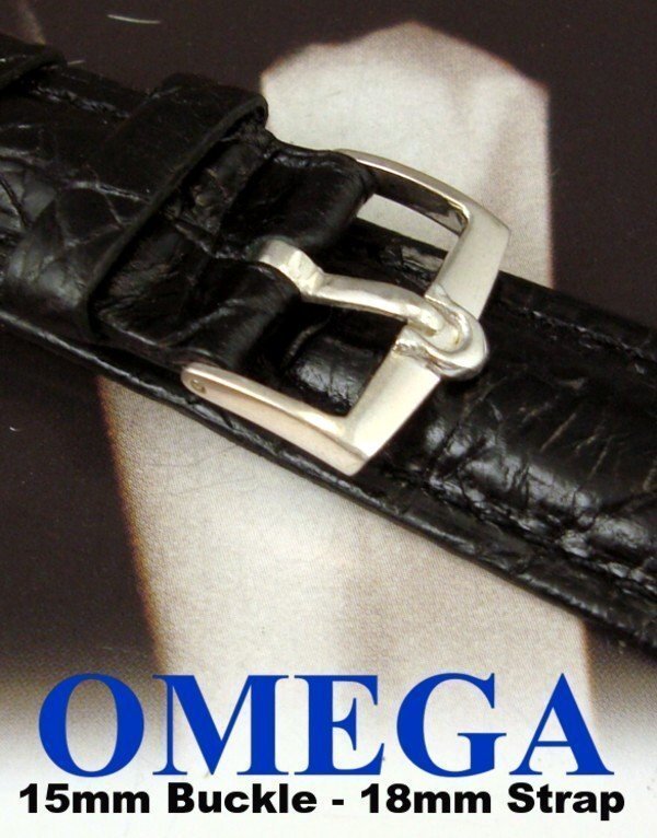 Omega Logo Buckle 16mm Silver 18mm Black Crocodile Pattern Strap