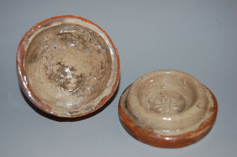 Two ceramic kogo, Daruma, Raku-ware, Japan, Meiji era