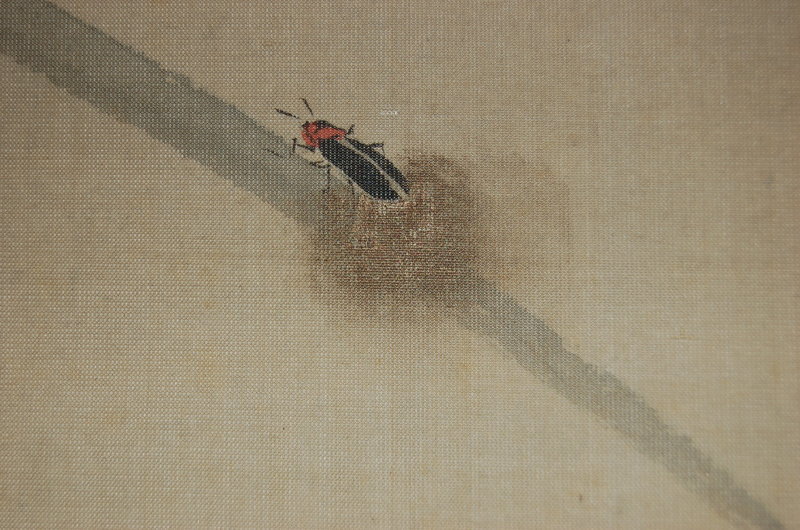 Scroll painting, fireflies at river, by Shiokawa Bunrin, silk, Japan