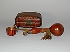 Rattan & bamboo lunch basket with gourd and cup, Japan Meiji era