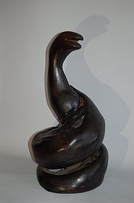 Snake sculpture, keyaki wood, Japan Showa era