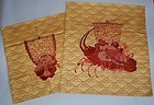 Pair embroidered fukusa cover, treasure ship, lobster, Japan 20th c