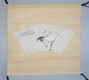 Silk fukusa gift cloth, brocade, fan, crane, Takeuchi Seiho, Japan