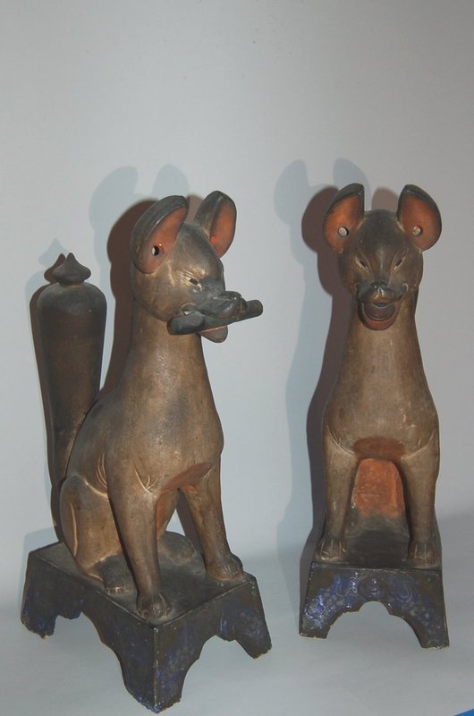 Pair Shinto guardian foxes, earthenware, Japan, 19th c.