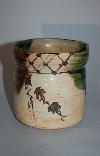 Kensui, waste water jug, stoneware, Oribe style, Seto Japan