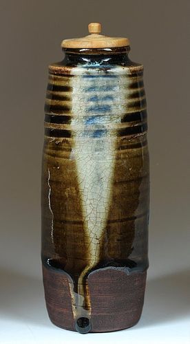 Tall, slender chaire tea caddy, Seto stoneware, Japan 18th c