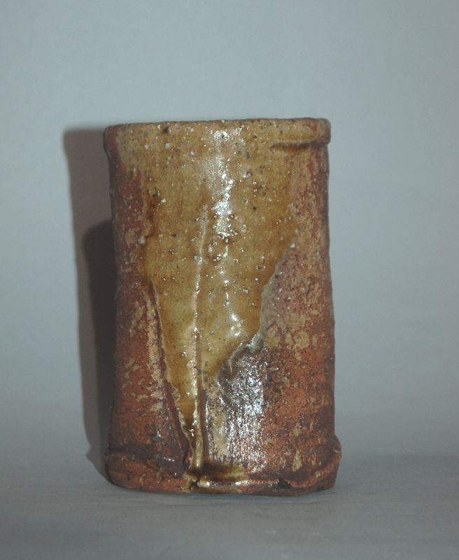 Small stoneware wall vase, Shigaraki ware, Ogawa Jinsai, Japan