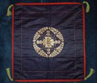 Satin fukusa gift cloth, gold thread embroidered crest, Japan Meiji