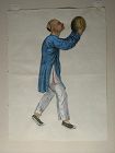 Hand-painted watercolor, Chinese beating hand drum, England or France