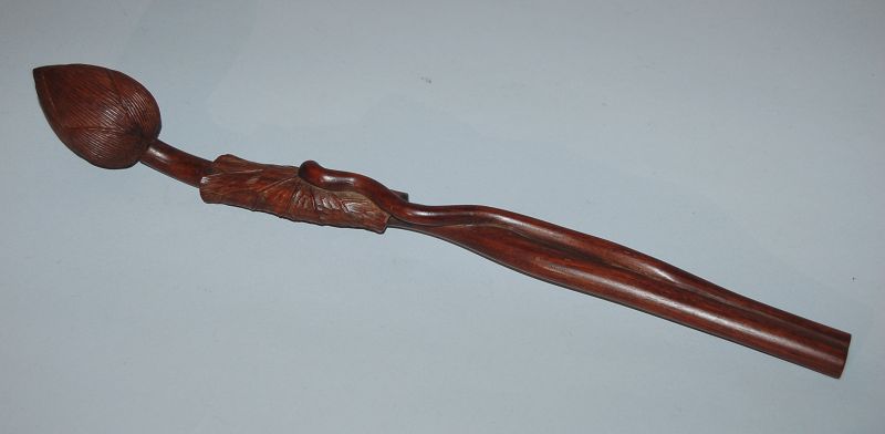 Antique nyoi scepter, naturalistic lotus bud and leaf, wood, Japan
