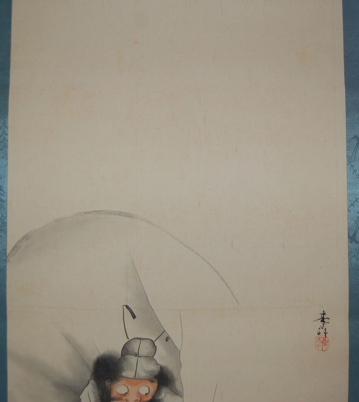 Scroll painting, Shoki with wind bag of Futen, oni in the rain, Japan