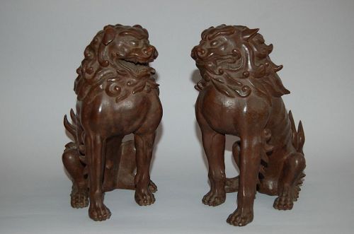 Pair of komainu guardian dog figures, finely cast bronze, Japan