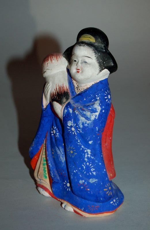 Ceramic erotic statue of Okame with matsudake mushroom, mingei, Japan