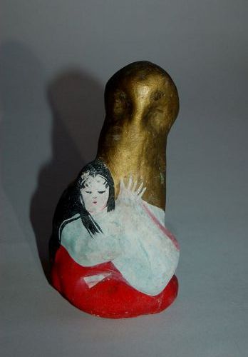 Ceramic erotic statue of court lady with matsudake mushroom, Japan