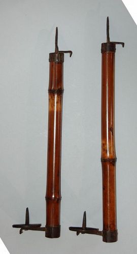 Set of wall candle sticks, shokudai, bamboo and iron, mingei, Japan