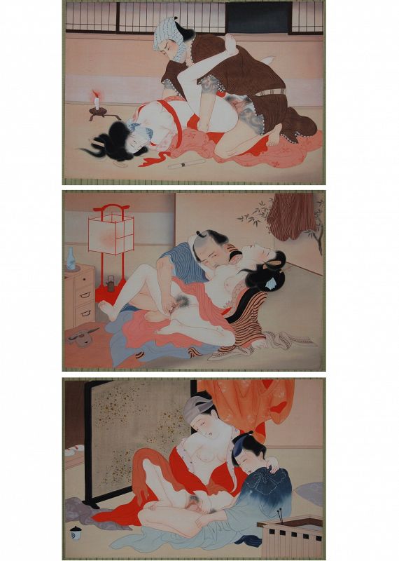 Shunga album, erotic paintings on silk, attr. Tomioka Eisen, Japan