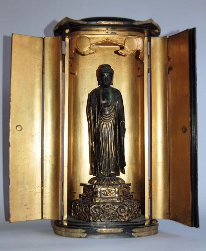 Zushi shrine, standing figure of Amida Buddha, gilt wood, Japan