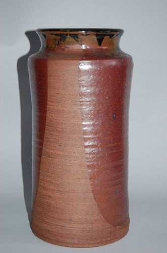 Brown ikebana flower vase or storage pot, stoneware, Karatsu, Japan