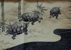Satin fukusa gift cover, three turtles and bamboo, velvet, Japan