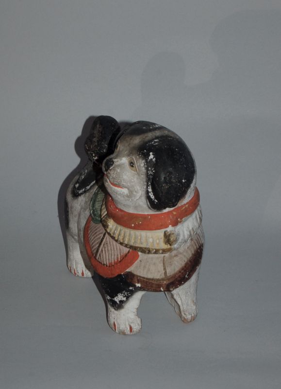 Kawara ningyo tile-clay folk toy, Shiba puppy dog, antique, Japan