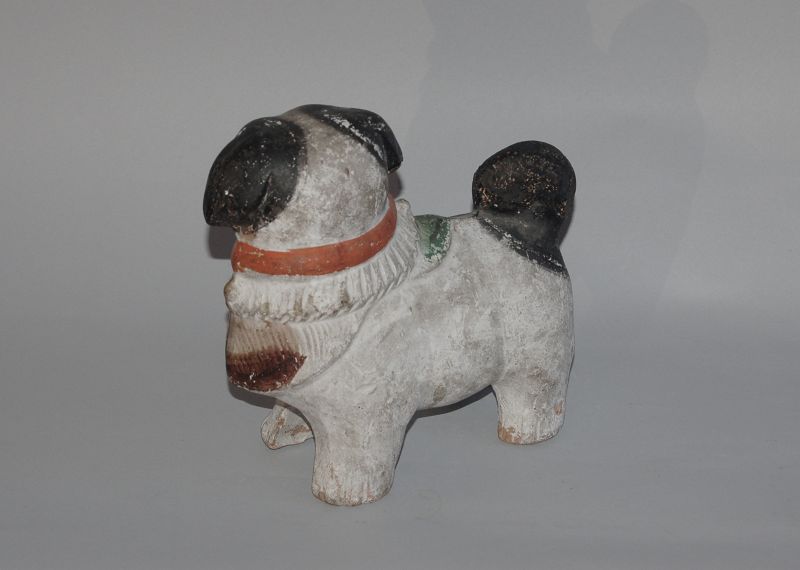 Kawara ningyo tile-clay folk toy, Shiba puppy dog, antique, Japan