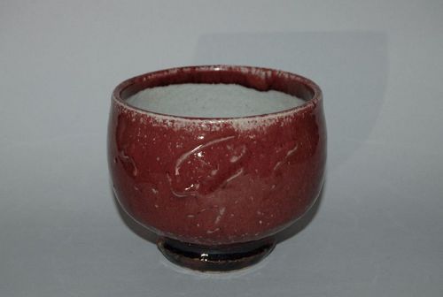 Chawan, copper red glaze, drip decor, Kawai Kanjiro attr., Japan