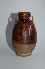 Sawankhalok ceramic bottle vase with lugs, iron glaze, small, Thailand