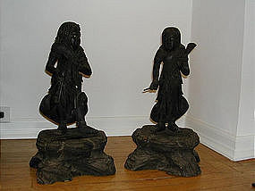 Two attendants from Fudo triad, wood, Japan 18th c.