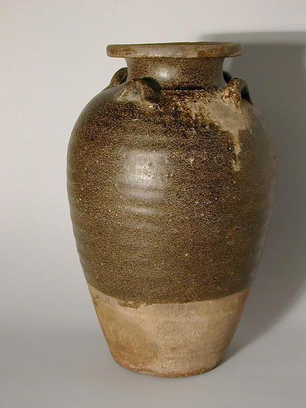 Storage jar with lugs, brown glazed stoneware, Sukhothai, Thailand