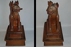 Pair of wooden guardian foxes, Japan, Meiji era