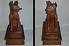 Pair of wooden guardian foxes, Japan, Meiji era