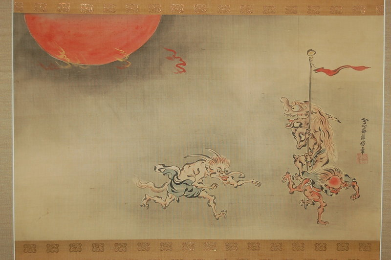 Scroll painting, hyakki yako, goblins, Kano Seisenin, Japan, 19th c