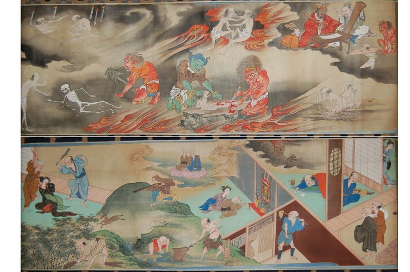 Hand scroll set, rokudo, Buddhist six realms, Japan, 19th c.