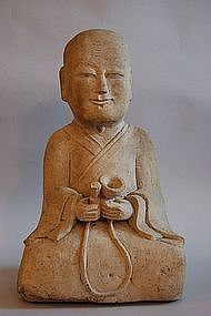 Stone figure of man sitting with cymbal, Korea, Choseon