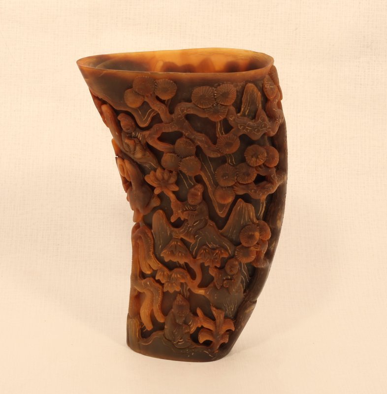 Chinese carved horn libation cup