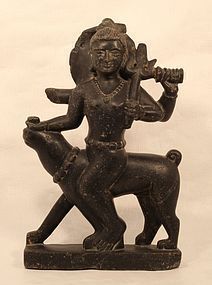 Hindu  statue of  Shri Bhairava Deva in black schist 18-19th c v3