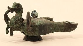 Etruscan Roman bronze oil lamp with Pegasus type figure