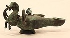 Etruscan Roman bronze oil lamp with Pegasus type figure